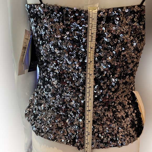 NWT Sean Collection Sequin Asymmetrical Camisole Silver Spaghetti Straps SZ XS - Picture 11 of 16